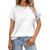 imageHOTOUCH Womens Short Sleeve Pullover Blouses Satin Silk Shirts Casual Loose Work Tunic Tops2pcs Caramelwhite