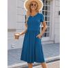 imageHOTOUCH Womens Summer Short Sleeve ALine Midi Dresses Casual Floral TShirt Dress Flowy Beach Sundress with PocketsBlue
