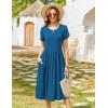 imageHOTOUCH Womens Summer Short Sleeve ALine Midi Dresses Casual Floral TShirt Dress Flowy Beach Sundress with PocketsBlue