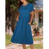 imageHOTOUCH Womens Summer Short Sleeve ALine Midi Dresses Casual Floral TShirt Dress Flowy Beach Sundress with PocketsBlue