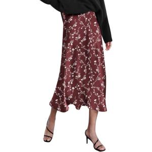 imageHOTOUCH Womens Midi Skirt High Waisted Solid Satin Dress Zipper Elegant Work SkirtsBf321