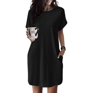 imageHOTOUCH Womens Super Soft T Shirt Dress Short Sleeve Casual Summer Tunic Dresses Loose Baggy House Dress