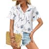 imageHOTOUCH Cotton Linen Button Down Shirt for Women V Neck Collared Blouse Casual Short Sleeve Tops with PocketFloral White Print