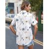imageHOTOUCH Cotton Linen Button Down Shirt for Women V Neck Collared Blouse Casual Short Sleeve Tops with PocketFloral White Print