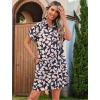 imageHOTOUCH Womens Summer Shirt Dress Short Sleeve Floral Shift Dress Casual Loose Flowy Beach Sundress with PocketsBlue Pink Leaf Print