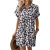 imageHOTOUCH Womens Summer Shirt Dress Short Sleeve Floral Shift Dress Casual Loose Flowy Beach Sundress with PocketsBlue Pink Leaf Print