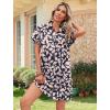 imageHOTOUCH Womens Summer Shirt Dress Short Sleeve Floral Shift Dress Casual Loose Flowy Beach Sundress with PocketsBlue Pink Leaf Print