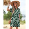 imageHOTOUCH Womens Summer Shirt Dress Short Sleeve Floral Shift Dress Casual Loose Flowy Beach Sundress with PocketsPink Leaf Print