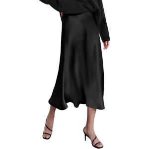 imageHOTOUCH Skirts Work Black High Waist Skirts for Women Casual Midi Length Party Silk Skirt Long Skirts for Women Black Medium