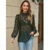 imageHOTOUCH Lace Tops for Women Sheer Long Sleeve Blouses Dressy Casual Shirt with Camisole 2 PCS Set SXXLArmy Green