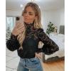 imageHOTOUCH Lace Tops for Women Sheer Long Sleeve Blouses Dressy Casual Shirt with Camisole 2 PCS Set SXXLBlack