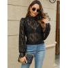 imageHOTOUCH Lace Tops for Women Sheer Long Sleeve Blouses Dressy Casual Shirt with Camisole 2 PCS Set SXXLBlack