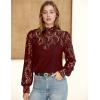imageHOTOUCH Lace Tops for Women Sheer Long Sleeve Blouses Dressy Casual Shirt with Camisole 2 PCS Set SXXLDark Red