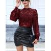 imageHOTOUCH Lace Tops for Women Sheer Long Sleeve Blouses Dressy Casual Shirt with Camisole 2 PCS Set SXXLDark Red