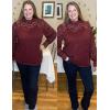 imageHOTOUCH Lace Tops for Women Sheer Long Sleeve Blouses Dressy Casual Shirt with Camisole 2 PCS Set SXXLDark Red