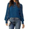 imageHOTOUCH Lace Tops for Women Sheer Long Sleeve Blouses Dressy Casual Shirt with Camisole 2 PCS Set SXXLDusty Blue