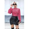 imageHOTOUCH Lace Tops for Women Sheer Long Sleeve Blouses Dressy Casual Shirt with Camisole 2 PCS Set SXXLHot Pink