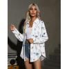 imageHOTOUCH Women Oversized Button Down Shirts Office Drop Shoulder Blouse Long Sleeve Boyfriend Dress Shirt with PocketsAwhite Print