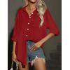 imageHOTOUCH Women Oversized Button Down Shirts Office Drop Shoulder Blouse Long Sleeve Boyfriend Dress Shirt with PocketsRed