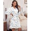 imageHOTOUCH Womens Robe Lightweight Short Knit Bathrobe Soft Ladies Sleepwear with PocketsP Floral Branch