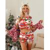 imageHOTOUCH Womens Satin Pajamas Set Button Down 2 Piece Silk Pjs Shorts Set Ruffle Lingerie Notch Collar SleepwearSanta Claus