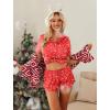 imageHOTOUCH Womens Satin Pajamas Set Button Down 2 Piece Silk Pjs Shorts Set Ruffle Lingerie Notch Collar SleepwearTeddy Beara