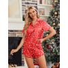 imageHOTOUCH Womens Satin Pajamas Set Button Down 2 Piece Silk Pjs Shorts Set Ruffle Lingerie Notch Collar SleepwearTeddy Beara