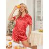imageHOTOUCH Womens Satin Pajamas Set Button Down 2 Piece Silk Pjs Shorts Set Ruffle Lingerie Notch Collar SleepwearTeddy Beara