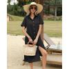 imageHOTOUCH Womens Summer Dress Casual Midi Short Sleeve Shirt Button Down Loose Beach Dress with Pockets01black