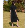 imageHOTOUCH Womens Summer Dress Casual Midi Short Sleeve Shirt Button Down Loose Beach Dress with Pockets01black