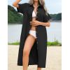 imageHOTOUCH Womens Summer Dress Casual Midi Short Sleeve Shirt Button Down Loose Beach Dress with Pockets01black