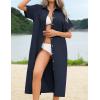 imageHOTOUCH Womens Summer Dress Casual Midi Short Sleeve Shirt Button Down Loose Beach Dress with Pockets01navy Blue