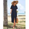 imageHOTOUCH Womens Summer Dress Casual Midi Short Sleeve Shirt Button Down Loose Beach Dress with Pockets01navy Blue