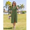 imageHOTOUCH Womens Summer Dress Casual Midi Short Sleeve Shirt Button Down Loose Beach Dress with PocketsArmy Green