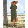 imageHOTOUCH Womens Summer Dress Casual Midi Short Sleeve Shirt Button Down Loose Beach Dress with PocketsArmy Green