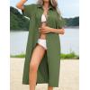 imageHOTOUCH Womens Summer Dress Casual Midi Short Sleeve Shirt Button Down Loose Beach Dress with PocketsArmy Green