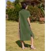 imageHOTOUCH Womens Summer Dress Casual Midi Short Sleeve Shirt Button Down Loose Beach Dress with PocketsArmy Green