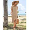 imageHOTOUCH Womens Summer Dress Casual Midi Short Sleeve Shirt Button Down Loose Beach Dress with PocketsBeige