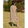 imageHOTOUCH Womens Summer Dress Casual Midi Short Sleeve Shirt Button Down Loose Beach Dress with PocketsBeige