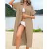 imageHOTOUCH Womens Summer Dress Casual Midi Short Sleeve Shirt Button Down Loose Beach Dress with PocketsBeige