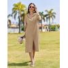 imageHOTOUCH Womens Summer Dress Casual Midi Short Sleeve Shirt Button Down Loose Beach Dress with PocketsBeige