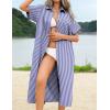 imageHOTOUCH Womens Summer Dress Casual Midi Short Sleeve Shirt Button Down Loose Beach Dress with PocketsBlue Stripe
