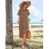 imageHOTOUCH Womens Summer Dress Casual Midi Short Sleeve Shirt Button Down Loose Beach Dress with PocketsBrown
