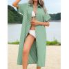 imageHOTOUCH Womens Summer Dress Casual Midi Short Sleeve Shirt Button Down Loose Beach Dress with PocketsGreen Stripe