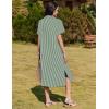 imageHOTOUCH Womens Summer Dress Casual Midi Short Sleeve Shirt Button Down Loose Beach Dress with PocketsGreen Stripe