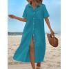 imageHOTOUCH Womens Summer Dress Casual Midi Short Sleeve Shirt Button Down Loose Beach Dress with PocketsLake