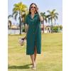 imageHOTOUCH Womens Summer Dress Casual Midi Short Sleeve Shirt Button Down Loose Beach Dress with PocketsLake Green