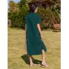 imageHOTOUCH Womens Summer Dress Casual Midi Short Sleeve Shirt Button Down Loose Beach Dress with PocketsLake Green