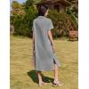 imageHOTOUCH Womens Summer Dress Casual Midi Short Sleeve Shirt Button Down Loose Beach Dress with PocketsLight Grey