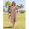 imageHOTOUCH Womens Summer Dress Casual Midi Short Sleeve Shirt Button Down Loose Beach Dress with PocketsPink
